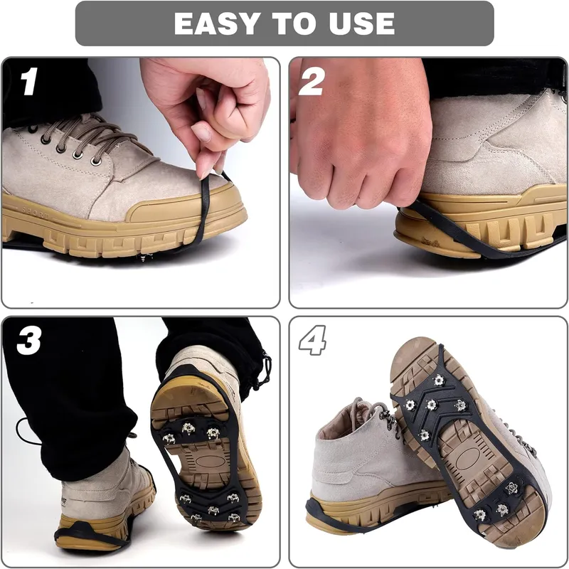 2 Pairs Non Slip Gripper Spike Ice Traction Cleats with 8 Steel Stud Spikes