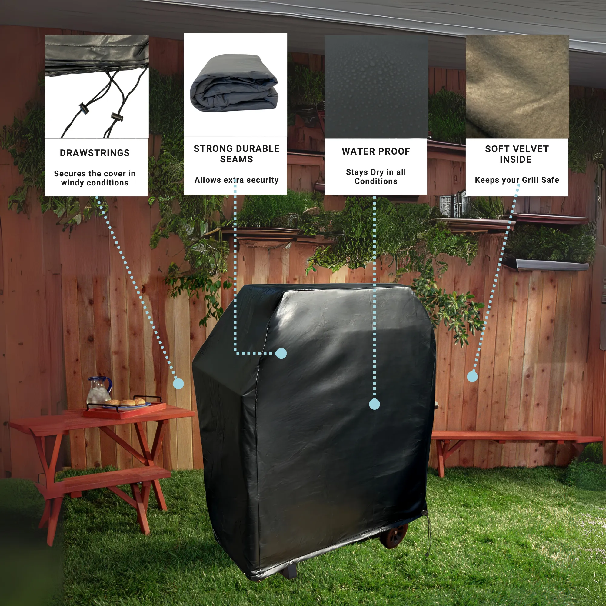 BBQ Outdoor Grill Cover 36"L x 26"D x 46"H Black Vinyl