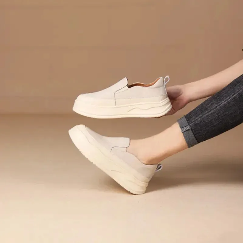 Hnzxzm Autumn Loafer 8CM Platform Shoes Flats White Slip on Casual Shoes Slipony Women Sneakers Shoes Breathable Comfy Summer Sneakers