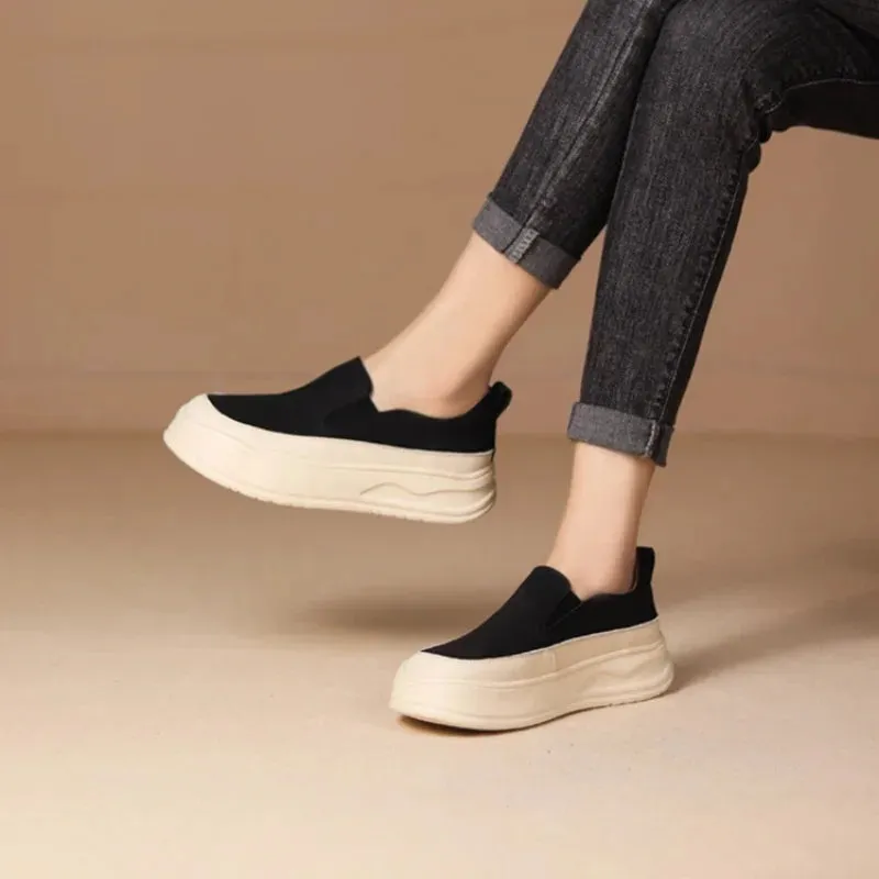 Hnzxzm Autumn Loafer 8CM Platform Shoes Flats White Slip on Casual Shoes Slipony Women Sneakers Shoes Breathable Comfy Summer Sneakers