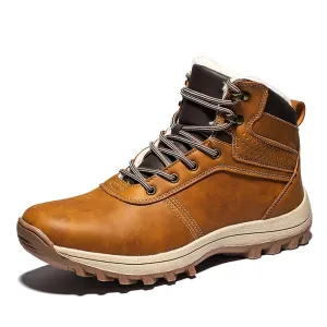 Hnzxzm Winter Warm Men Boots Genuine Leather Fur Plus Men Snow Boots Handmade Waterproof Working Ankle Boots High Top Men Shoes
