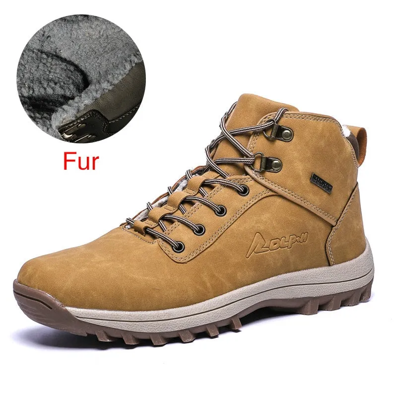Hnzxzm Winter Warm Men Boots Genuine Leather Fur Plus Men Snow Boots Handmade Waterproof Working Ankle Boots High Top Men Shoes