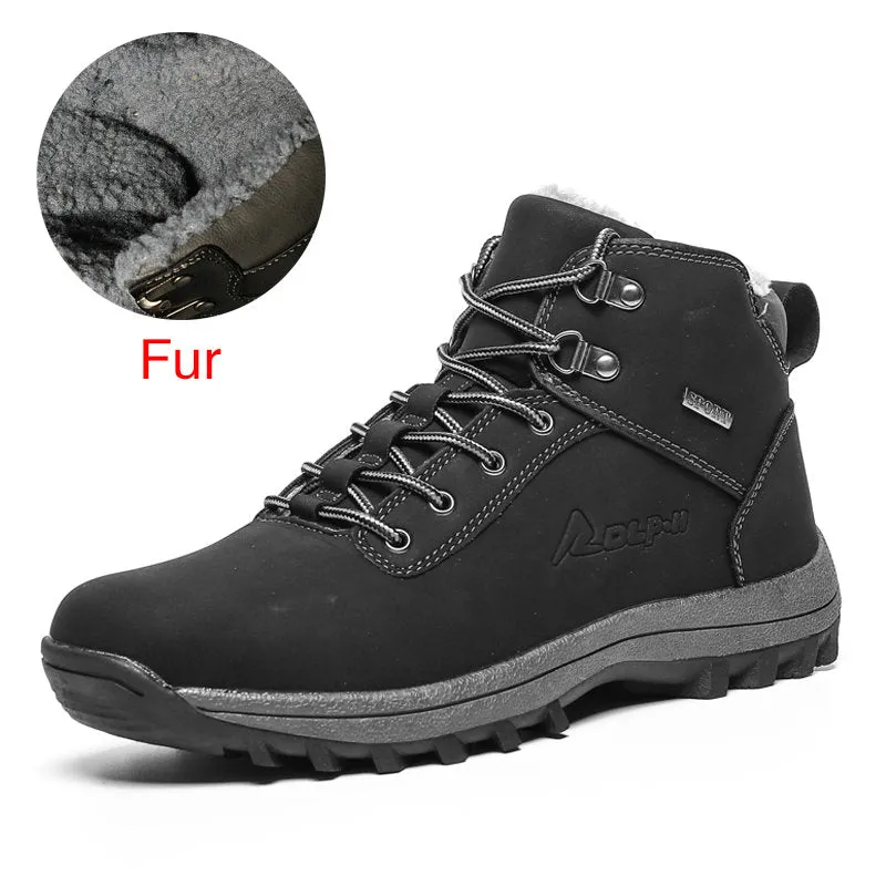 Hnzxzm Winter Warm Men Boots Genuine Leather Fur Plus Men Snow Boots Handmade Waterproof Working Ankle Boots High Top Men Shoes