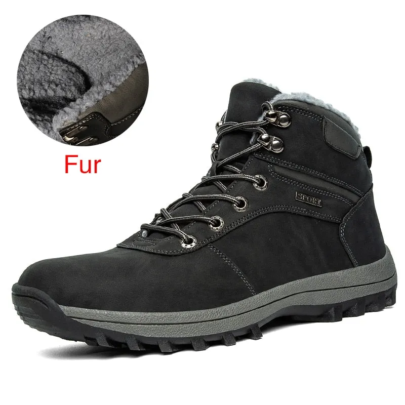 Hnzxzm Winter Warm Men Boots Genuine Leather Fur Plus Men Snow Boots Handmade Waterproof Working Ankle Boots High Top Men Shoes