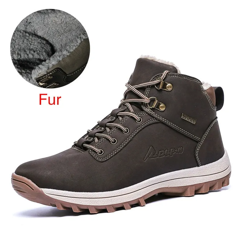 Hnzxzm Winter Warm Men Boots Genuine Leather Fur Plus Men Snow Boots Handmade Waterproof Working Ankle Boots High Top Men Shoes