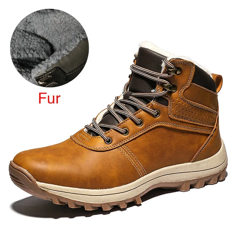 Hnzxzm Winter Warm Men Boots Genuine Leather Fur Plus Men Snow Boots Handmade Waterproof Working Ankle Boots High Top Men Shoes
