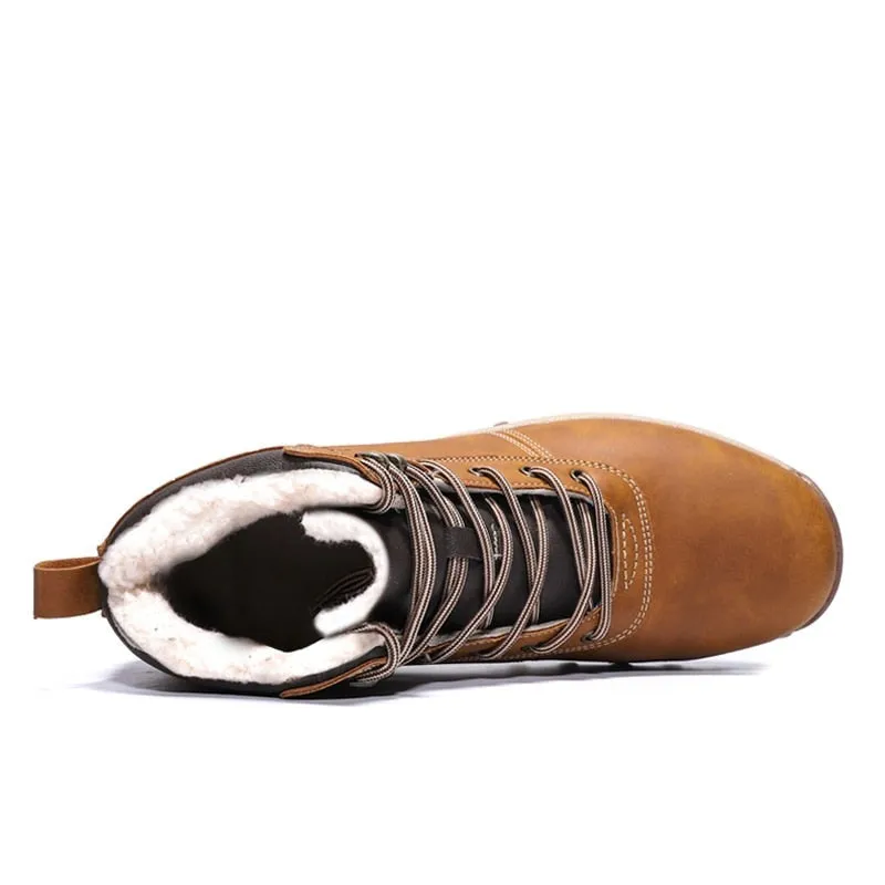 Hnzxzm Winter Warm Men Boots Genuine Leather Fur Plus Men Snow Boots Handmade Waterproof Working Ankle Boots High Top Men Shoes