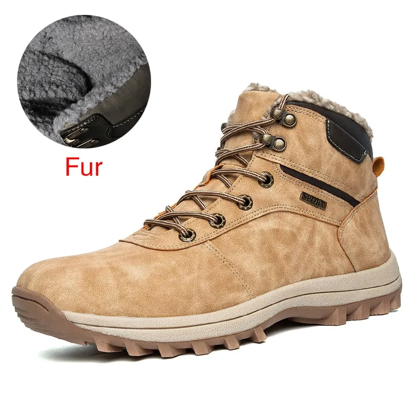 Hnzxzm Winter Warm Men Boots Genuine Leather Fur Plus Men Snow Boots Handmade Waterproof Working Ankle Boots High Top Men Shoes