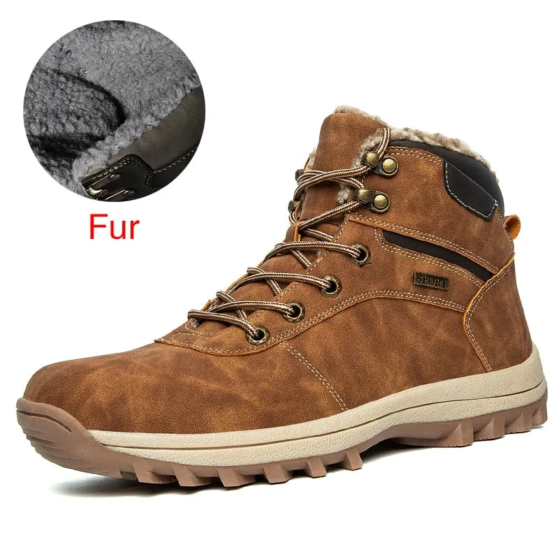 Hnzxzm Winter Warm Men Boots Genuine Leather Fur Plus Men Snow Boots Handmade Waterproof Working Ankle Boots High Top Men Shoes