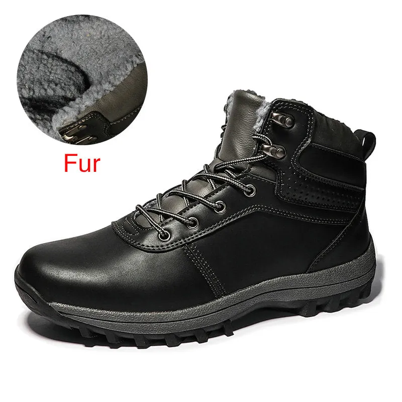 Hnzxzm Winter Warm Men Boots Genuine Leather Fur Plus Men Snow Boots Handmade Waterproof Working Ankle Boots High Top Men Shoes