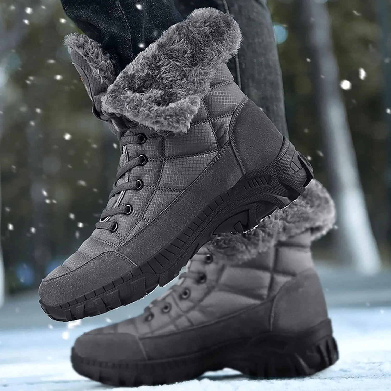 Snow Boots for Men, Winter Comfortable Soft Fur Snow Ankle Trekking Leather Non-Slip Men's Cotton Boots, for Outdoor Mountaineering High Top Warm Cotton Shoes