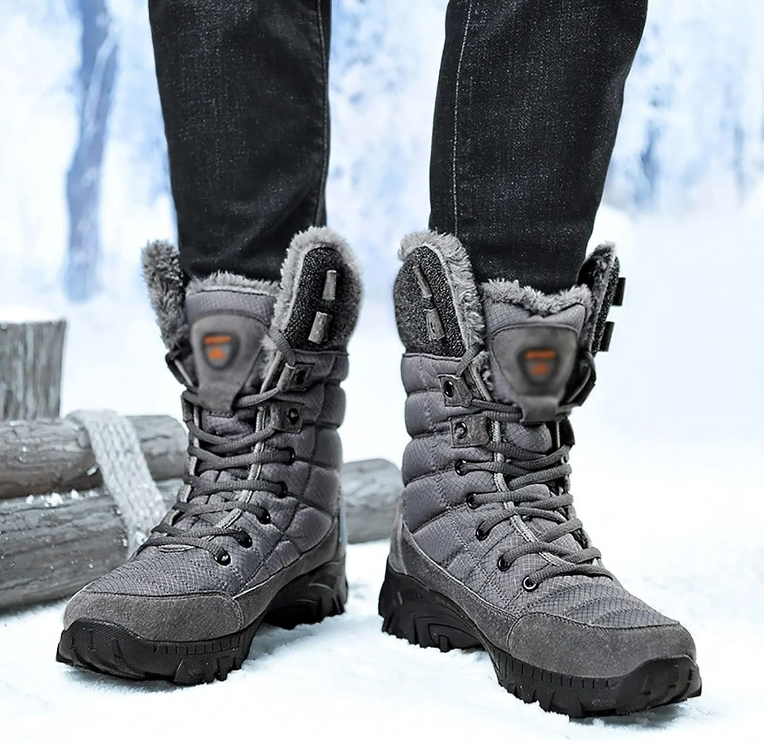 Snow Boots for Men, Winter Comfortable Soft Fur Snow Ankle Trekking Leather Non-Slip Men's Cotton Boots, for Outdoor Mountaineering High Top Warm Cotton Shoes