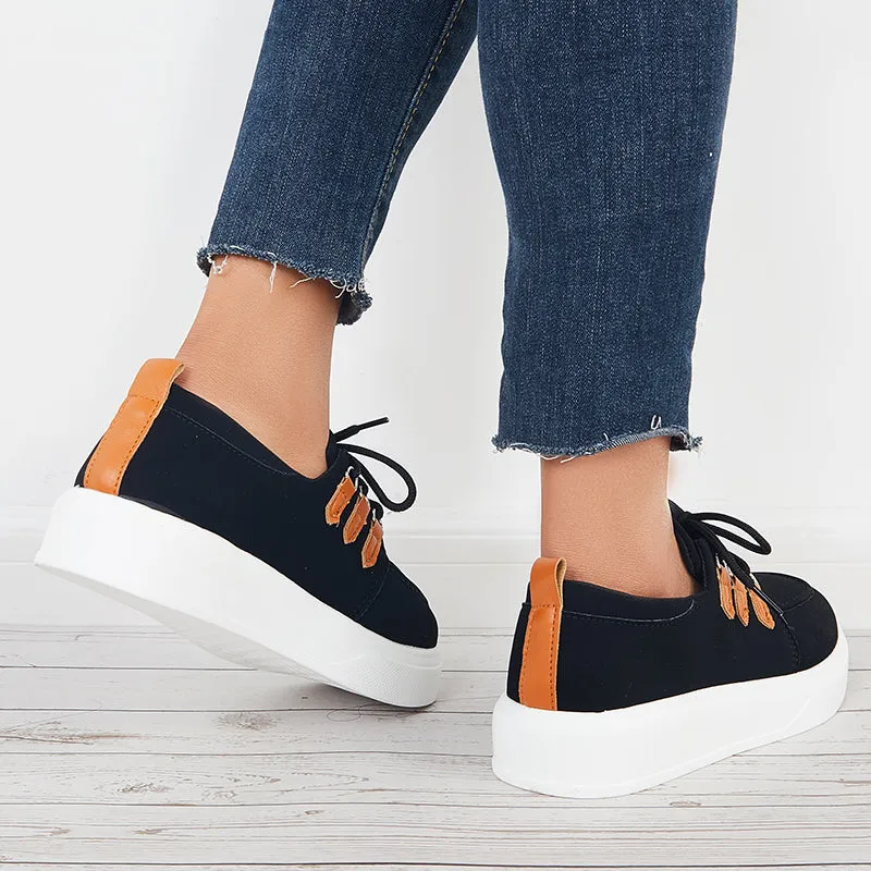 Sohiwoo  Women Casual Low Top Platform Sneakers Lace Up Walking Shoes