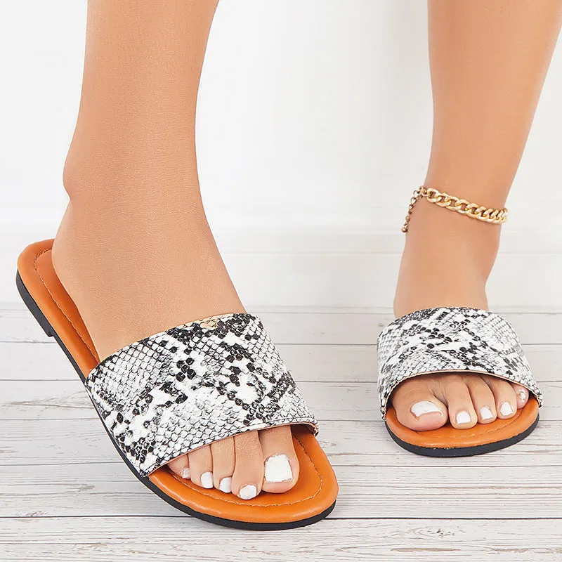 Sohiwoo Women Casual Summer Slide Sandals Round Toe Flat Beach Slippers
