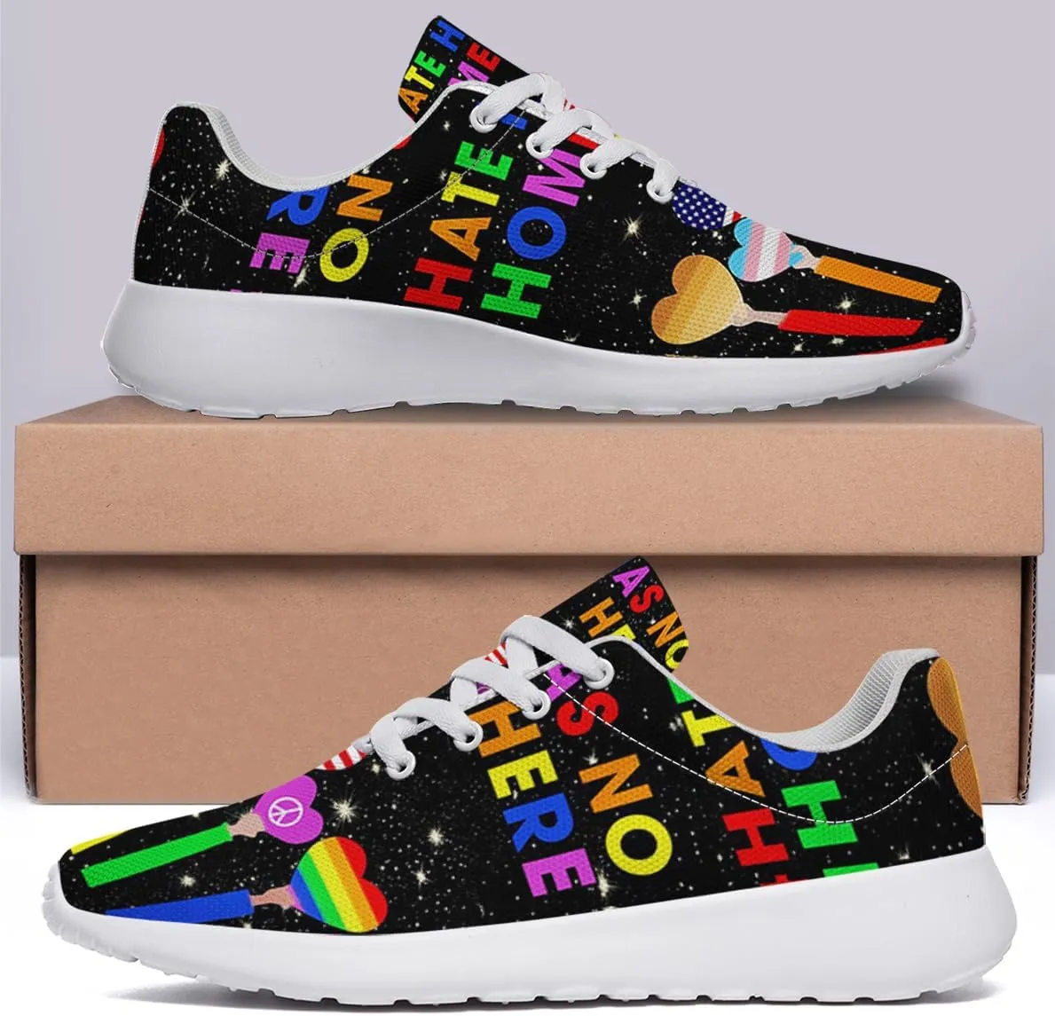 Sonzj-II Hate Has No Home Here LGBT Shoes Women Men Sports Trainers Low Top Anti-Slip Lace Up Trail Sneakers