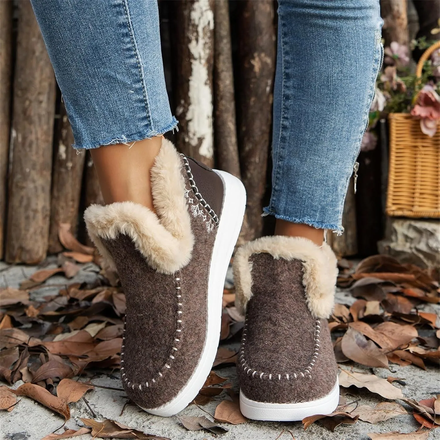 Winter Boots For Women 2024 Dressy Snow Boots Warm Ankle Booties Slip On Fur Lined Comfortable Fashion Loafers Shoes