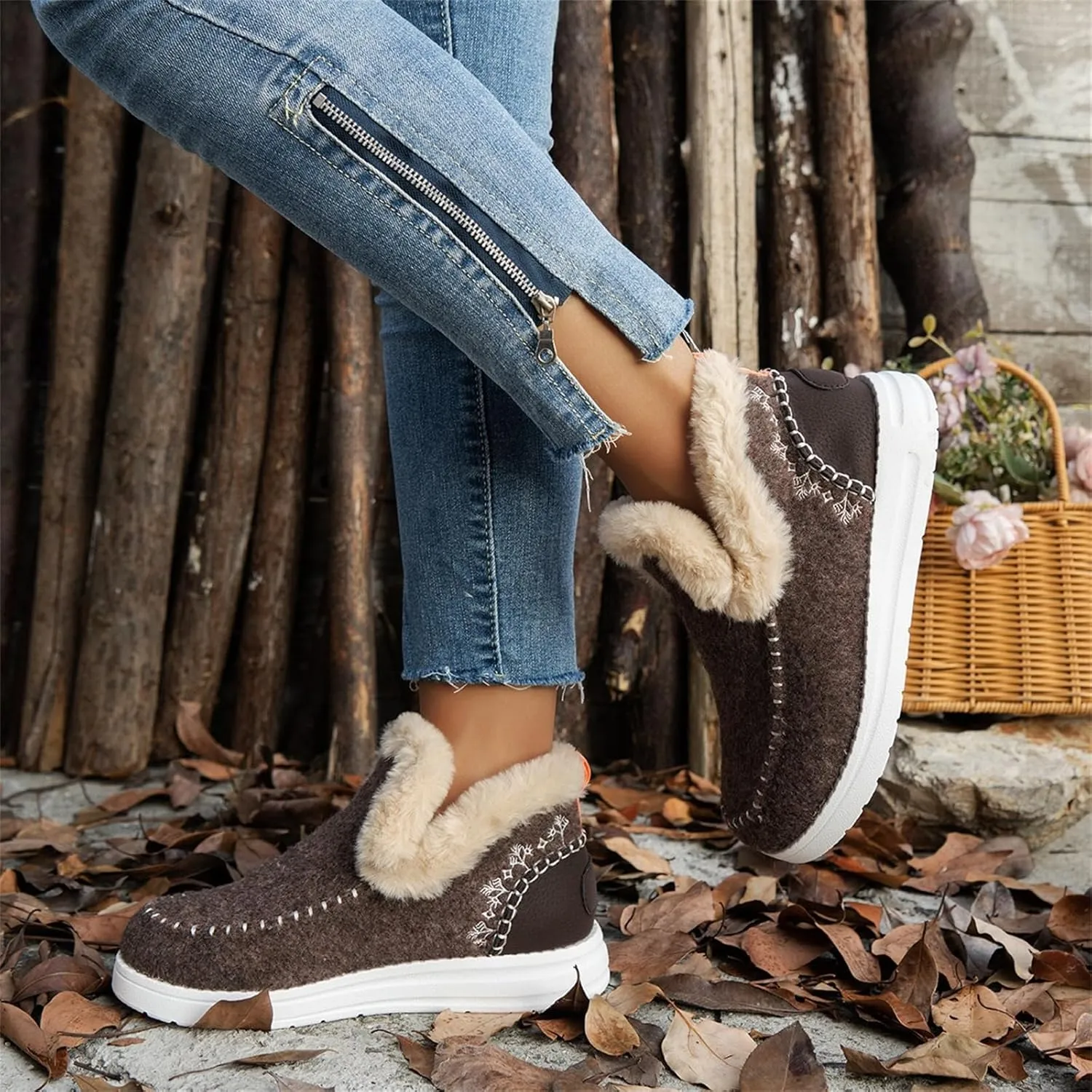 Winter Boots For Women 2024 Dressy Snow Boots Warm Ankle Booties Slip On Fur Lined Comfortable Fashion Loafers Shoes