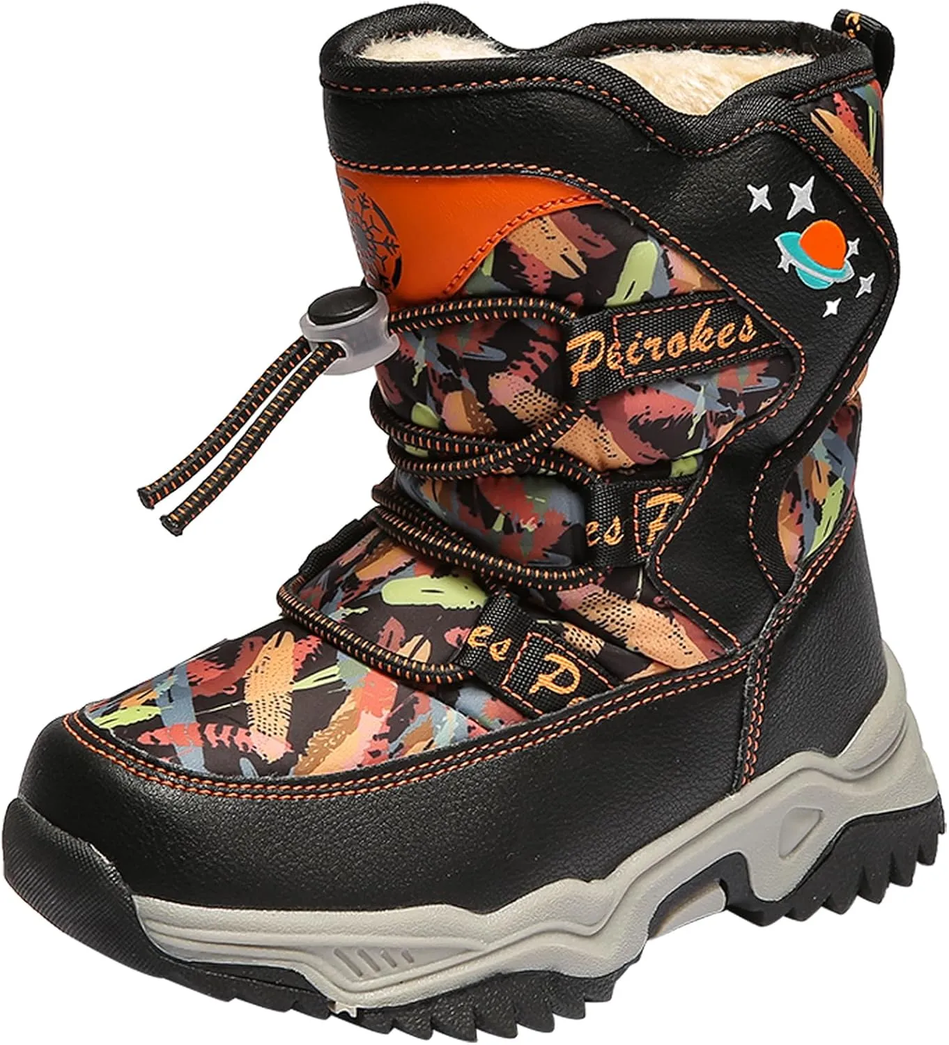WUIWUIYU Kids Boys Girls Outdoors Lightweight Thick Fur Lined Hook&Loop Antislip Winter Snow Boots Cute Booties