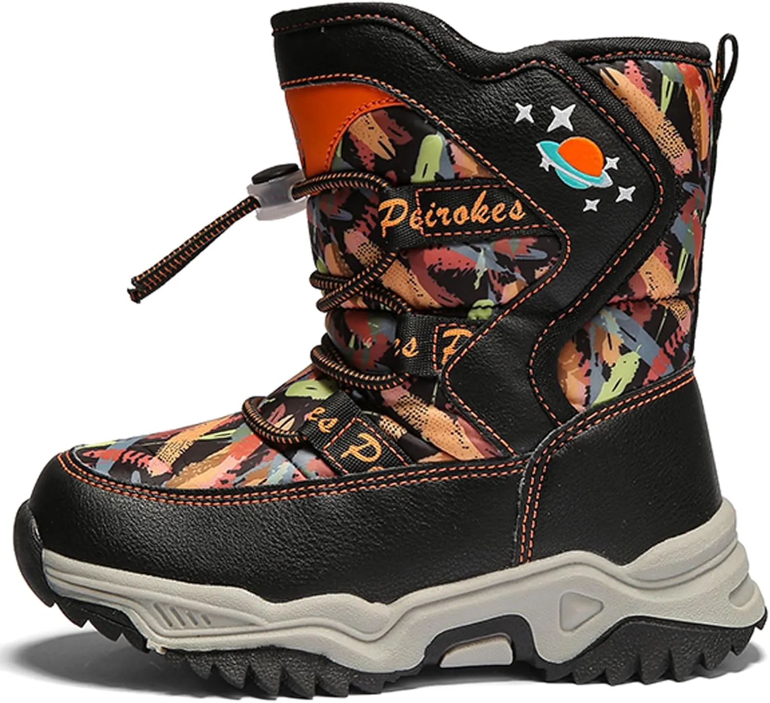 WUIWUIYU Kids Boys Girls Outdoors Lightweight Thick Fur Lined Hook&Loop Antislip Winter Snow Boots Cute Booties
