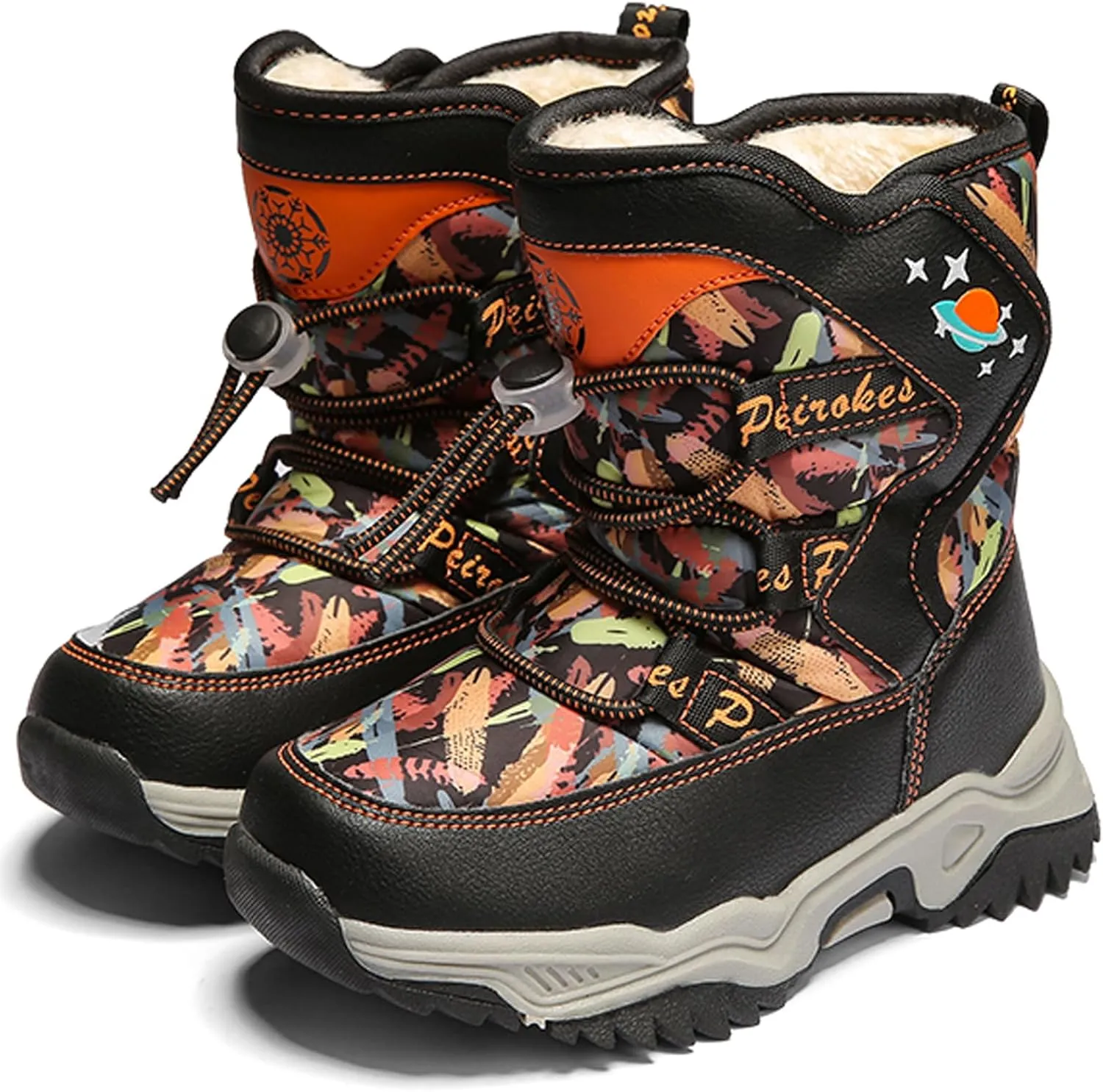 WUIWUIYU Kids Boys Girls Outdoors Lightweight Thick Fur Lined Hook&Loop Antislip Winter Snow Boots Cute Booties