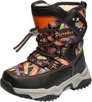 WUIWUIYU Kids Boys Girls Outdoors Lightweight Thick Fur Lined Hook&Loop Antislip Winter Snow Boots Cute Booties