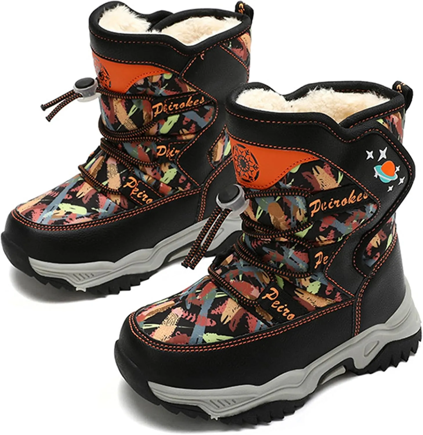 WUIWUIYU Kids Boys Girls Outdoors Lightweight Thick Fur Lined Hook&Loop Antislip Winter Snow Boots Cute Booties